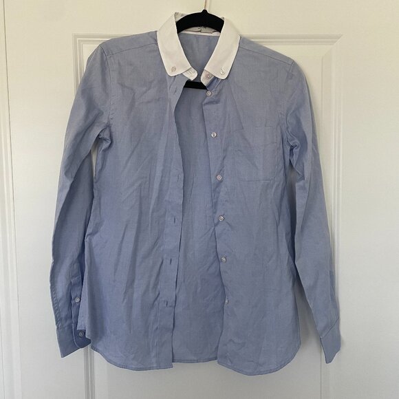 Coach 1941 Blue Button-Up Cotton Shirt – White Collar, Tailored Women’s Size 0 - Picture 2 of 8